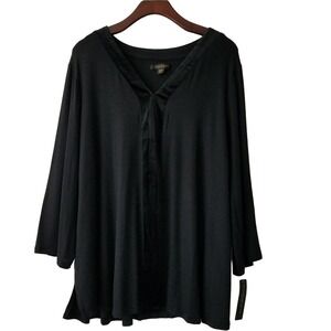 Donna Karan Sleepwear Long Sleeve Pajama Top Size 3X‎ Black Velour Trim NWT